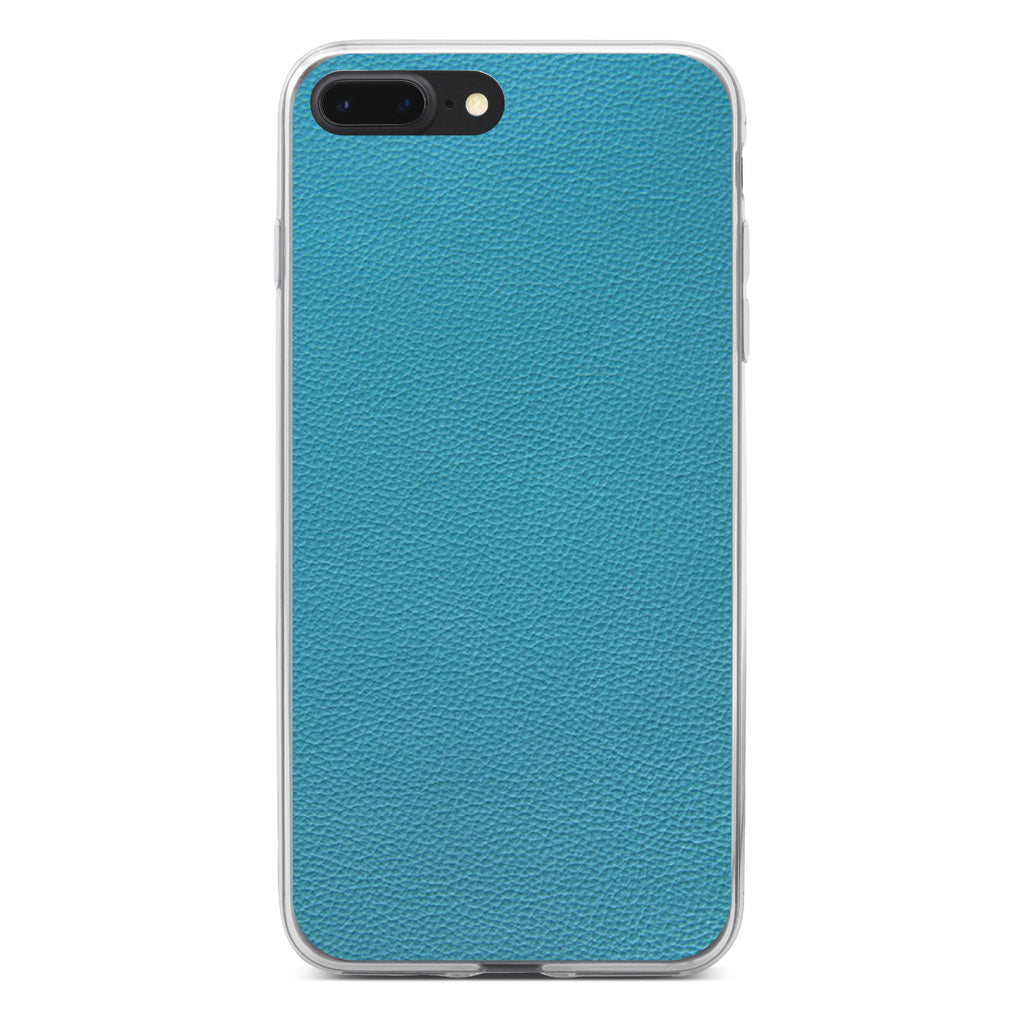 Teal Faux Leather Print Design Clear Shockproof iPhone Case, view 6