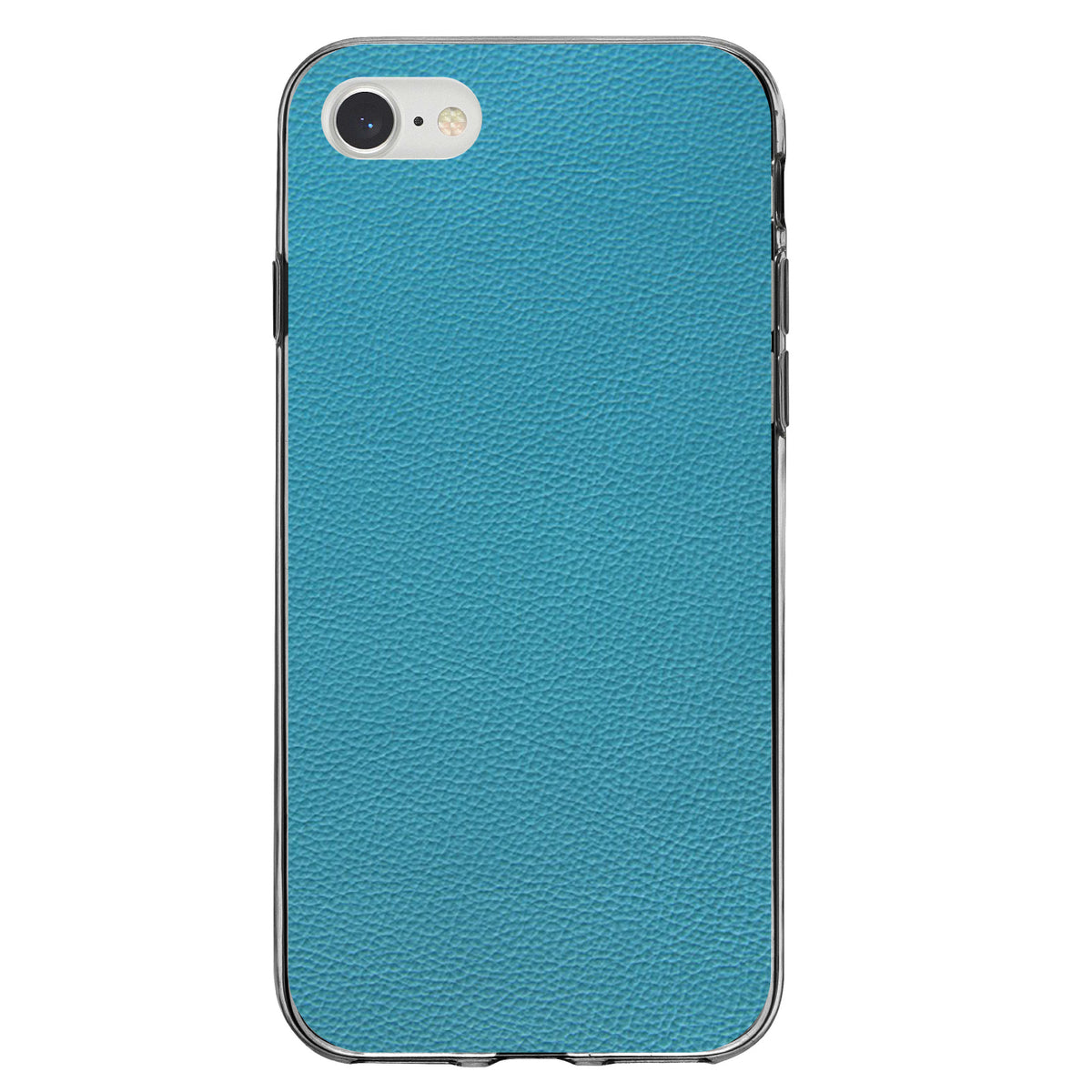 Teal Faux Leather Print Design Clear Shockproof iPhone Case, view 5