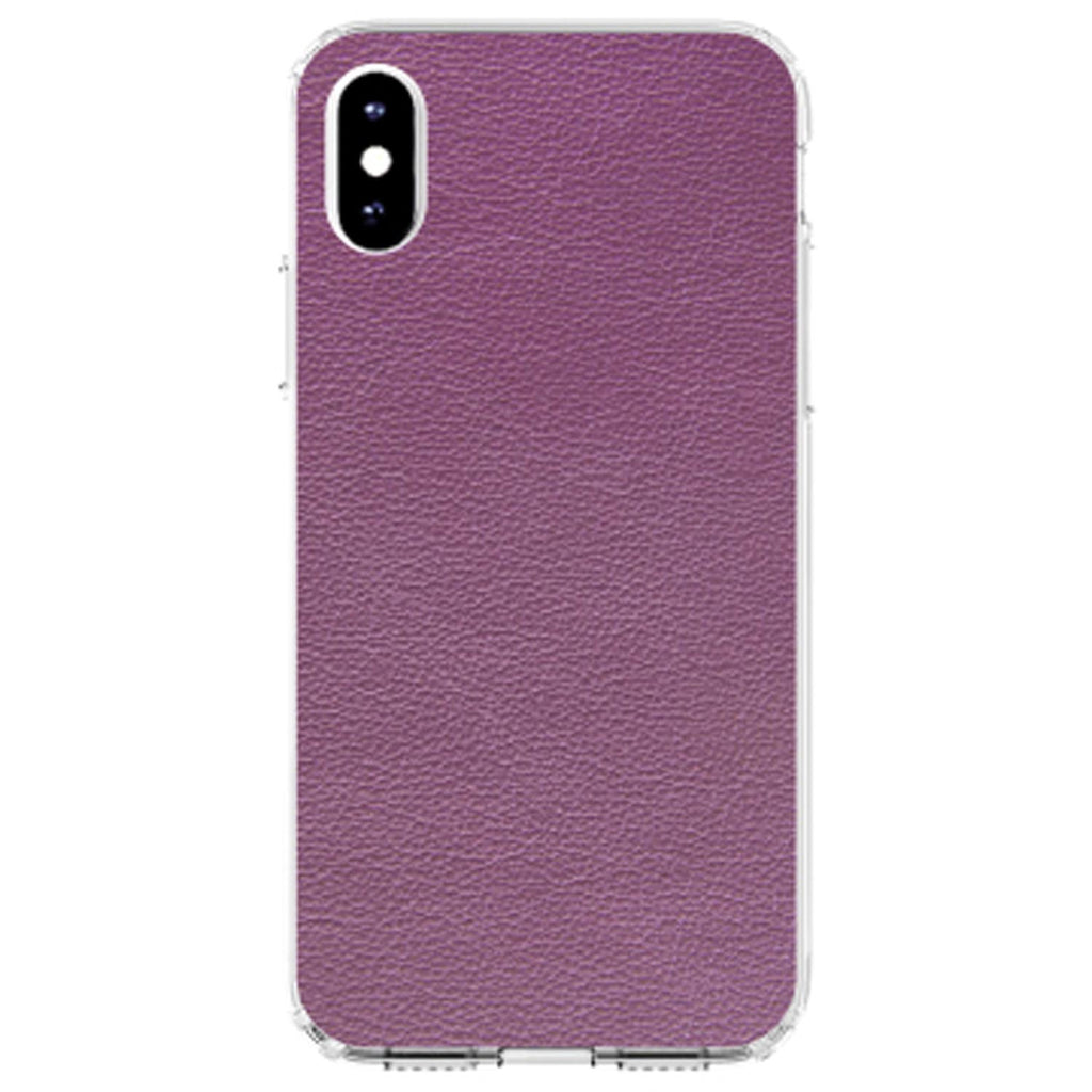 Purple Faux Leather Print Design Clear Shockproof iPhone Case, view 3