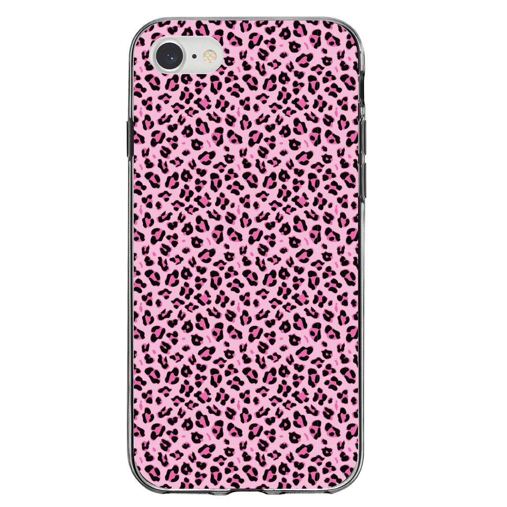 Black Pink Leopard Skin Spots Clear Shockproof iPhone Case, view 5