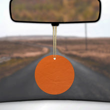 DistinctInk® Hanging Ceramic Christmas Tree Ornament with Gold String - Great Gift / Present - 2 3/4 inch Diameter - Orange Faux Leather Print Design