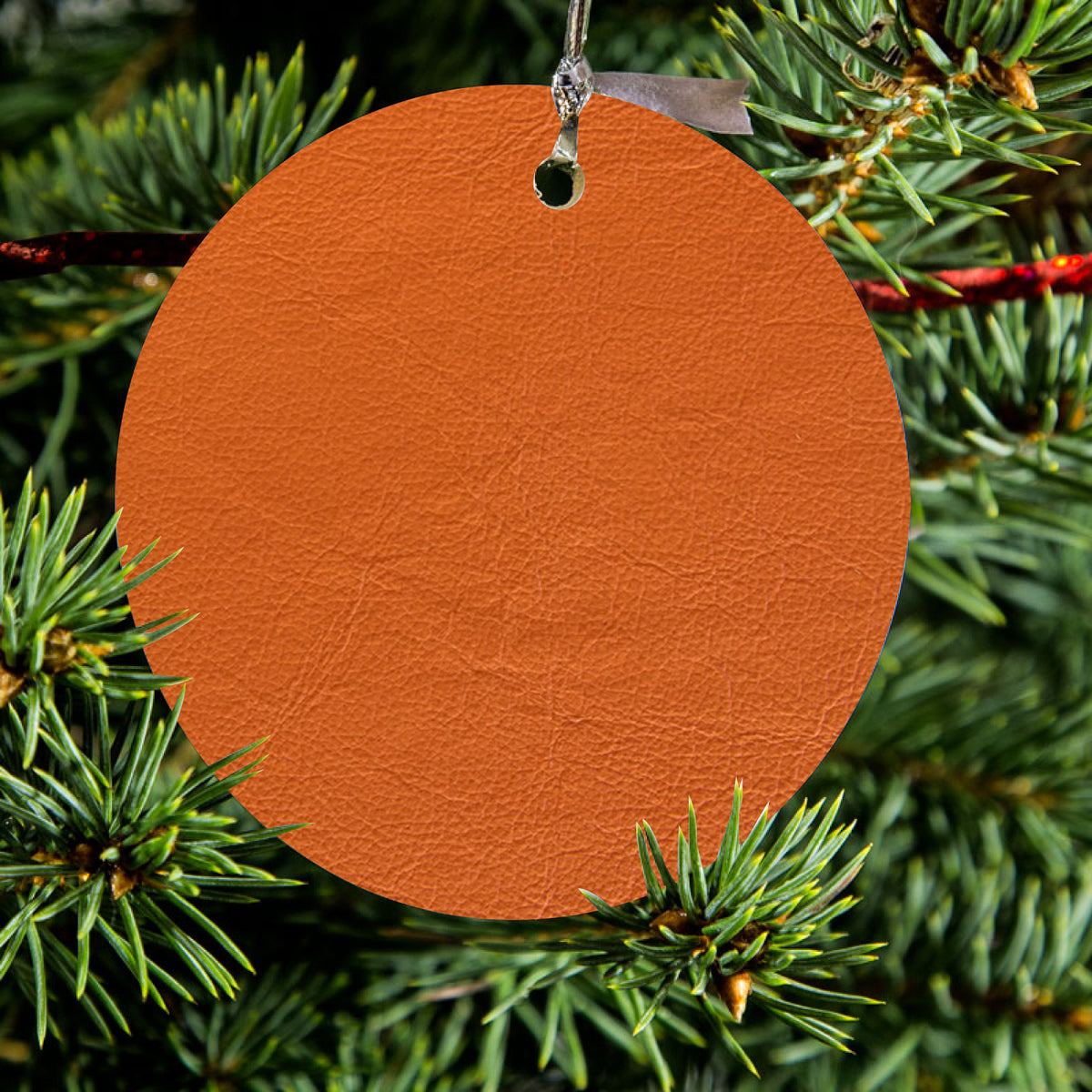 Orange Faux Leather Print Design Ceramic Ornament, view 2