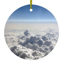 DistinctInk® Hanging Ceramic Christmas Tree Ornament with Gold String - Great Gift / Present - 2 3/4 inch Diameter - Blue Sky Above Clouds