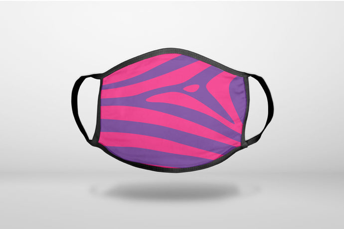 Purple Hot Pink Zebra Skin Stripes - 3-Ply Reusable Soft Face Mask Covering, Unisex, Cotton Inner Layer