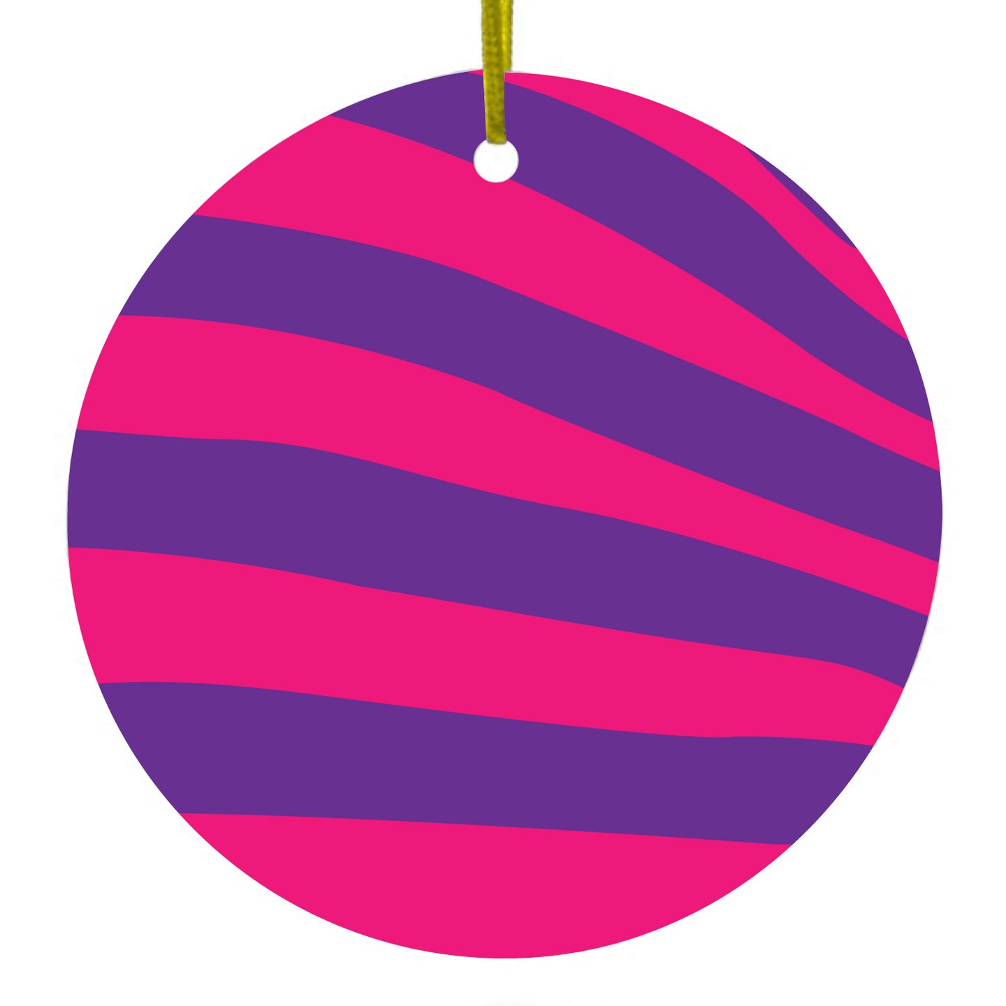 DistinctInk® Hanging Ceramic Christmas Tree Ornament with Gold String - Great Gift / Present - 2 3/4 inch Diameter - Purple Hot Pink Zebra Skin Stripes