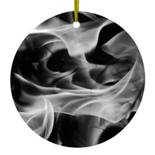 DistinctInk® Hanging Ceramic Christmas Tree Ornament with Gold String - Great Gift / Present - 2 3/4 inch Diameter - Grey Black Flame Fire