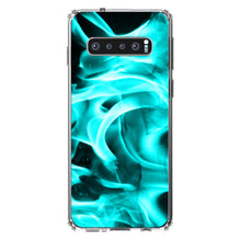DistinctInk® Clear Shockproof Hybrid Case for Apple iPhone / Samsung Galaxy / Google Pixel - Teal Black Flame Fire