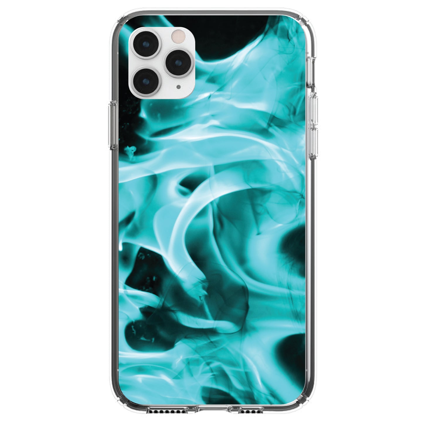 DistinctInk® Clear Shockproof Hybrid Case for Apple iPhone / Samsung Galaxy / Google Pixel - Teal Black Flame Fire