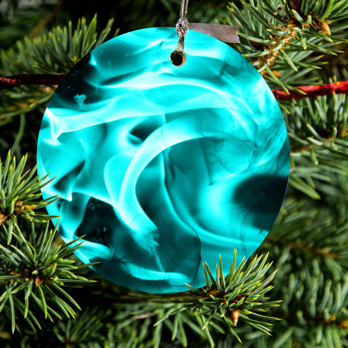 Teal Black Flame Fire Ceramic Ornament, view 2