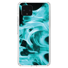 DistinctInk® Clear Shockproof Hybrid Case for Apple iPhone / Samsung Galaxy / Google Pixel - Teal Black Flame Fire