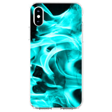 DistinctInk® Clear Shockproof Hybrid Case for Apple iPhone / Samsung Galaxy / Google Pixel - Teal Black Flame Fire
