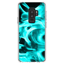 DistinctInk® Clear Shockproof Hybrid Case for Apple iPhone / Samsung Galaxy / Google Pixel - Teal Black Flame Fire