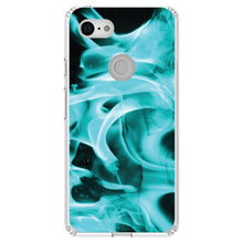 DistinctInk® Clear Shockproof Hybrid Case for Apple iPhone / Samsung Galaxy / Google Pixel - Teal Black Flame Fire