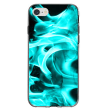DistinctInk® Clear Shockproof Hybrid Case for Apple iPhone / Samsung Galaxy / Google Pixel - Teal Black Flame Fire