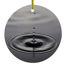 DistinctInk® Hanging Ceramic Christmas Tree Ornament with Gold String - Great Gift / Present - 2 3/4 inch Diameter - Single Water Droplet