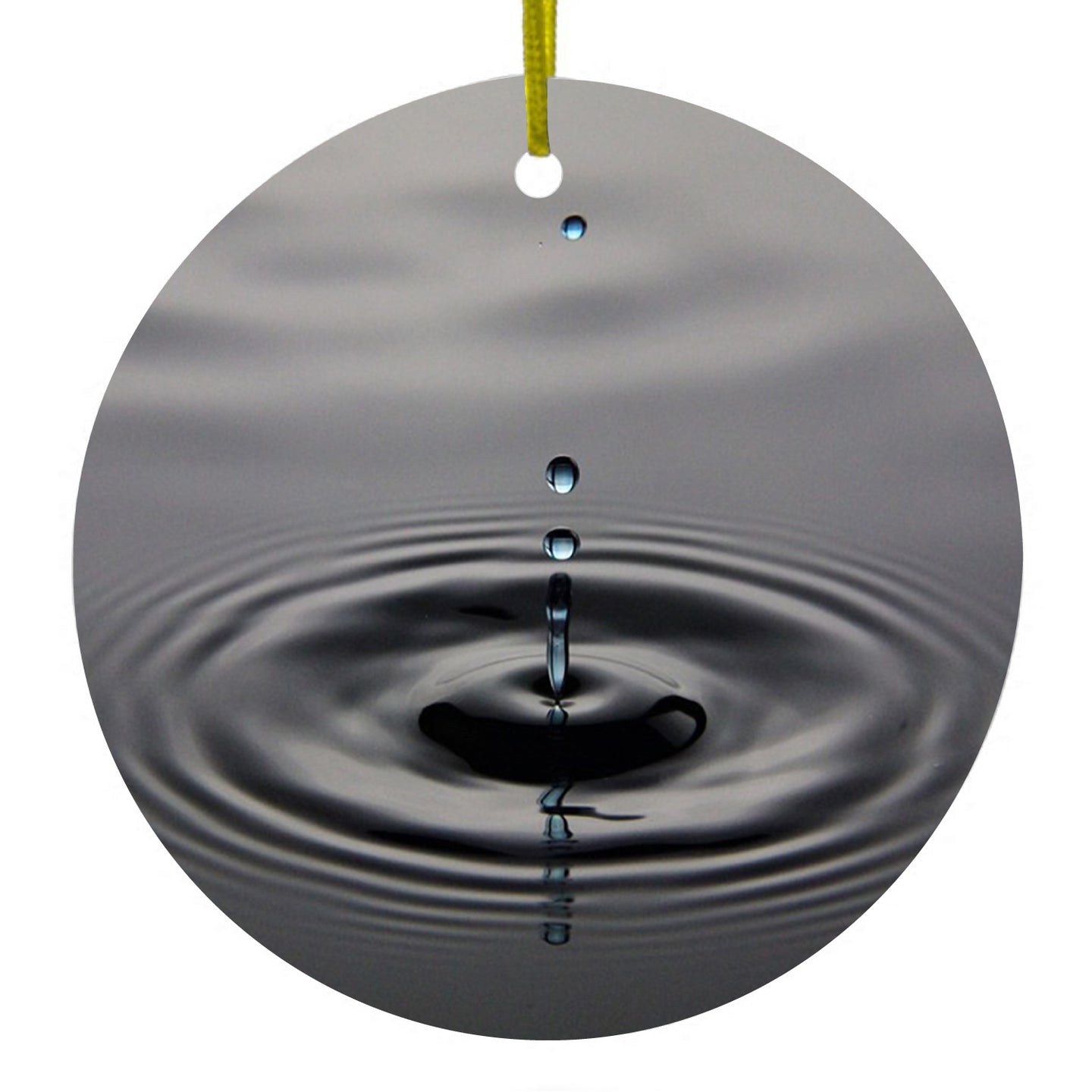 DistinctInk® Hanging Ceramic Christmas Tree Ornament with Gold String - Great Gift / Present - 2 3/4 inch Diameter - Single Water Droplet