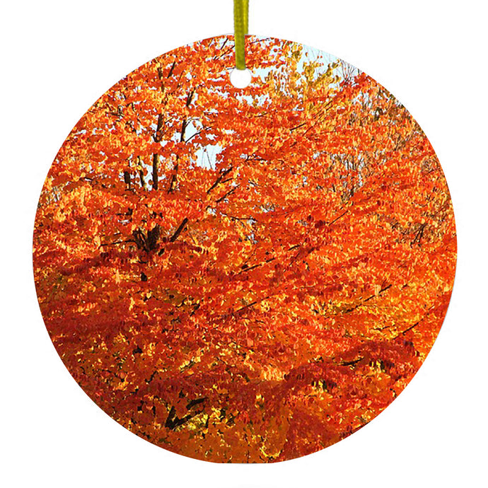 Orange Autumn Leaves Ceramic Ornament