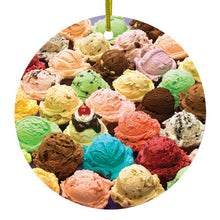 DistinctInk® Hanging Ceramic Christmas Tree Ornament with Gold String - Great Gift / Present - 2 3/4 inch Diameter - Ice Cream Scoops Cones
