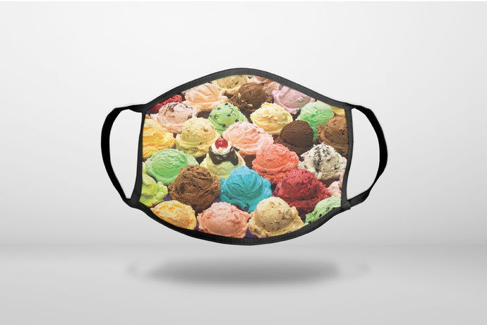Ice Cream Scoops Cones - 3-Ply Reusable Soft Face Mask Covering, Unisex, Cotton Inner Layer