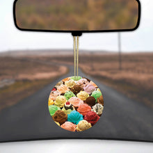 DistinctInk® Hanging Ceramic Christmas Tree Ornament with Gold String - Great Gift / Present - 2 3/4 inch Diameter - Ice Cream Scoops Cones