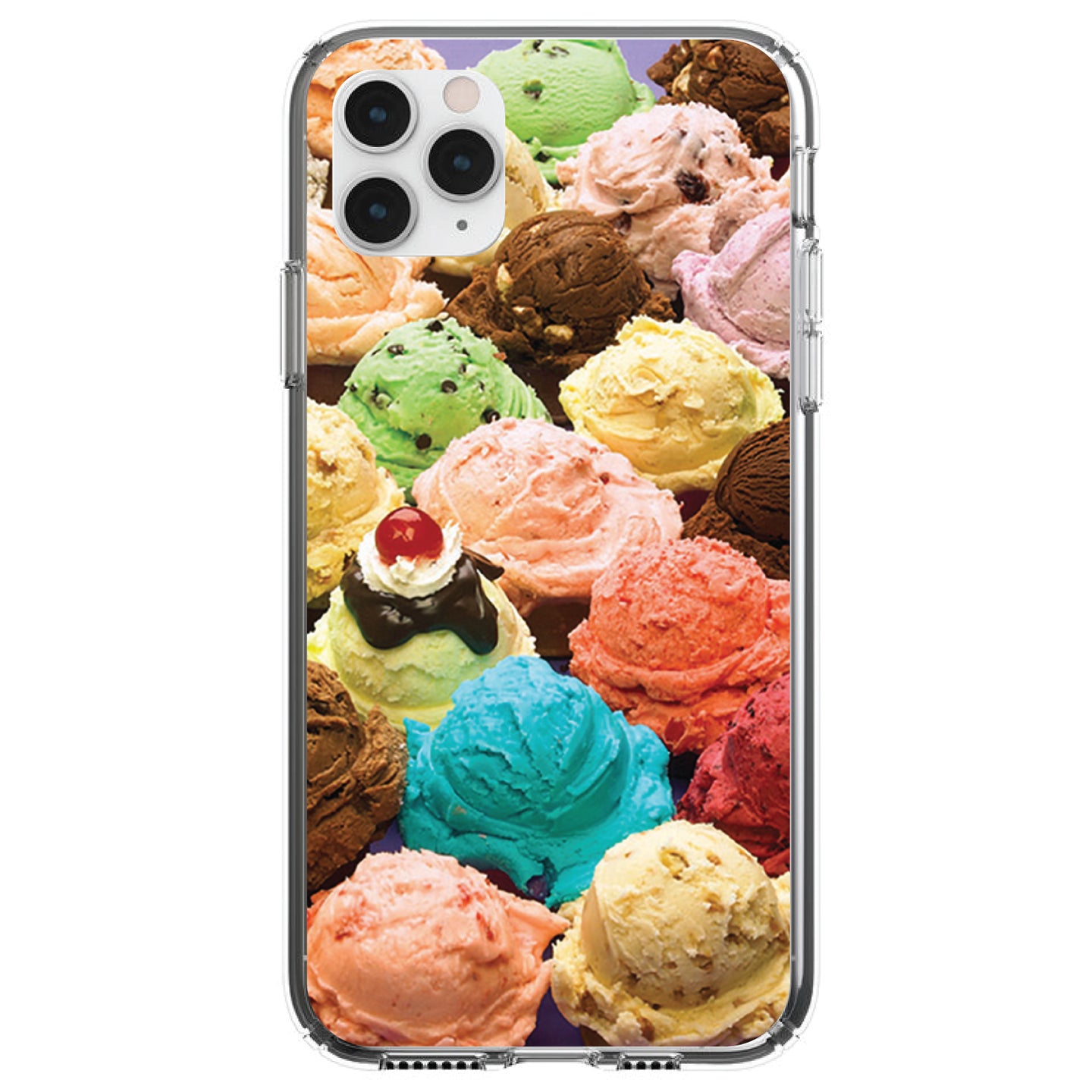 DistinctInk® Clear Shockproof Hybrid Case for Apple iPhone / Samsung Galaxy / Google Pixel - Ice Cream Scoops Cones