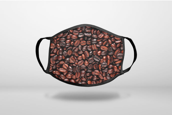 Dark Brown Coffee Beans - 3-Ply Reusable Soft Face Mask Covering, Unisex, Cotton Inner Layer