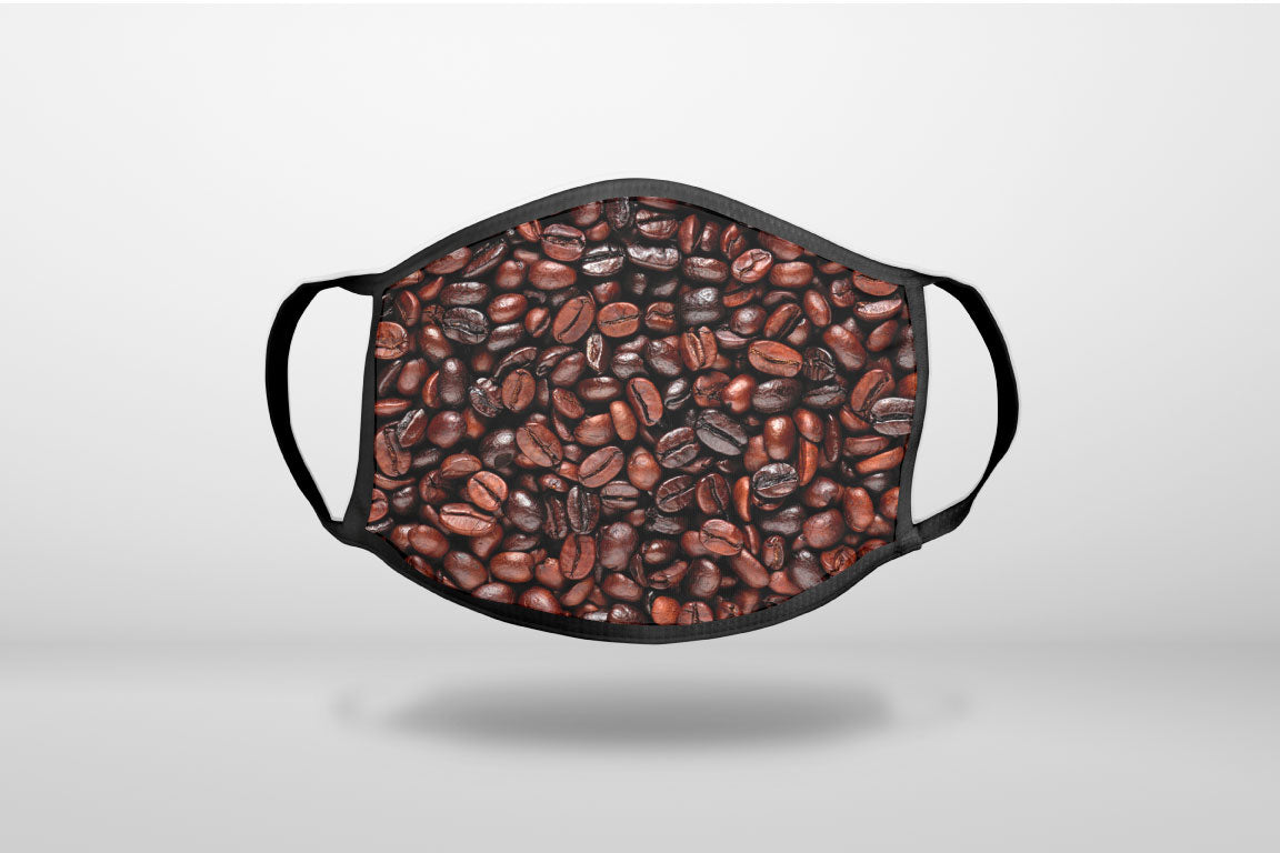 Dark Brown Coffee Beans - 3-Ply Reusable Soft Face Mask Covering, Unisex, Cotton Inner Layer