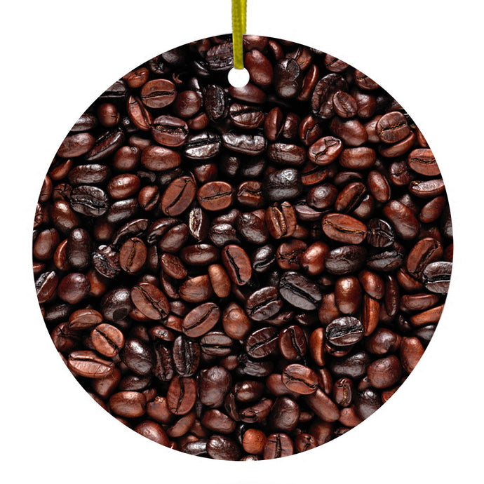 Dark Brown Coffee Beans Ceramic Ornament