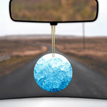 DistinctInk® Hanging Ceramic Christmas Tree Ornament with Gold String - Great Gift / Present - 2 3/4 inch Diameter - Clear Blue Ice Image Print