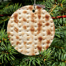 DistinctInk® Hanging Ceramic Christmas Tree Ornament with Gold String - Great Gift / Present - 2 3/4 inch Diameter - Passover Matzah