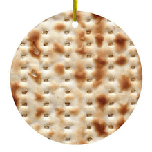 DistinctInk® Hanging Ceramic Christmas Tree Ornament with Gold String - Great Gift / Present - 2 3/4 inch Diameter - Passover Matzah