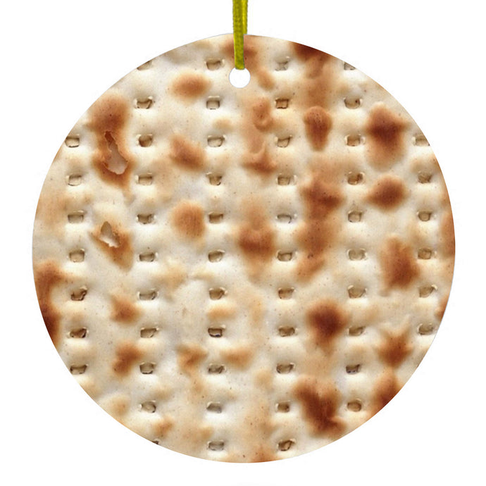 DistinctInk® Hanging Ceramic Christmas Tree Ornament with Gold String - Great Gift / Present - 2 3/4 inch Diameter - Passover Matzah