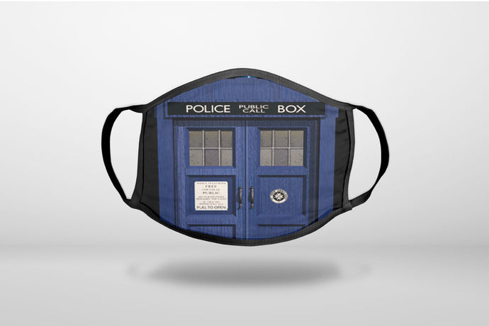 London Police Call Box TARDIS - 3-Ply Reusable Soft Face Mask Covering, Unisex, Cotton Inner Layer