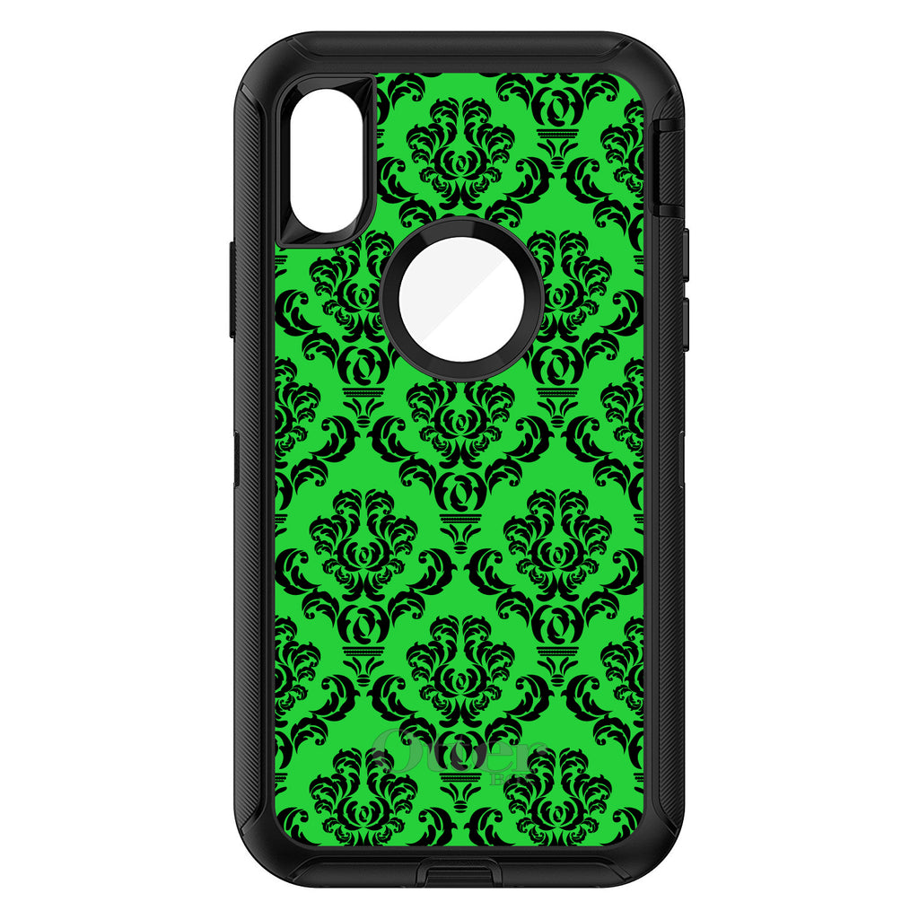 Green Black Damask Pattern OtterBox Defender Case for iPhone & Galaxy, view 3