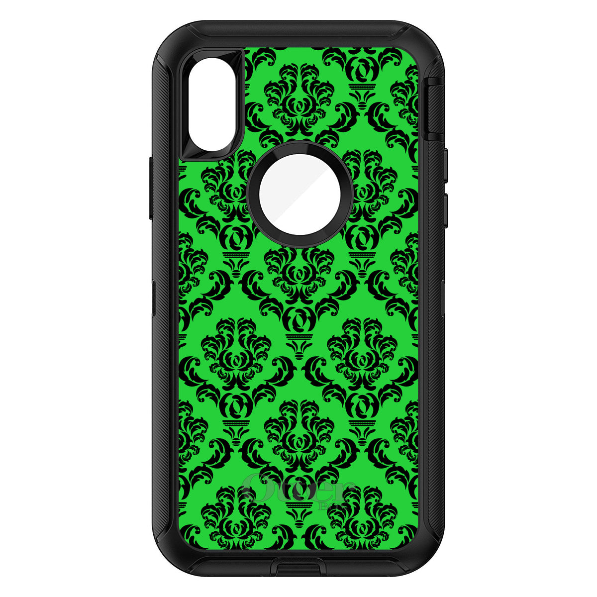 Green Black Damask Pattern OtterBox Defender Case for iPhone & Galaxy, view 3
