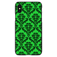 DistinctInk® Hard Plastic Snap-On Case for Apple iPhone or Samsung Galaxy - Green Black Damask Pattern