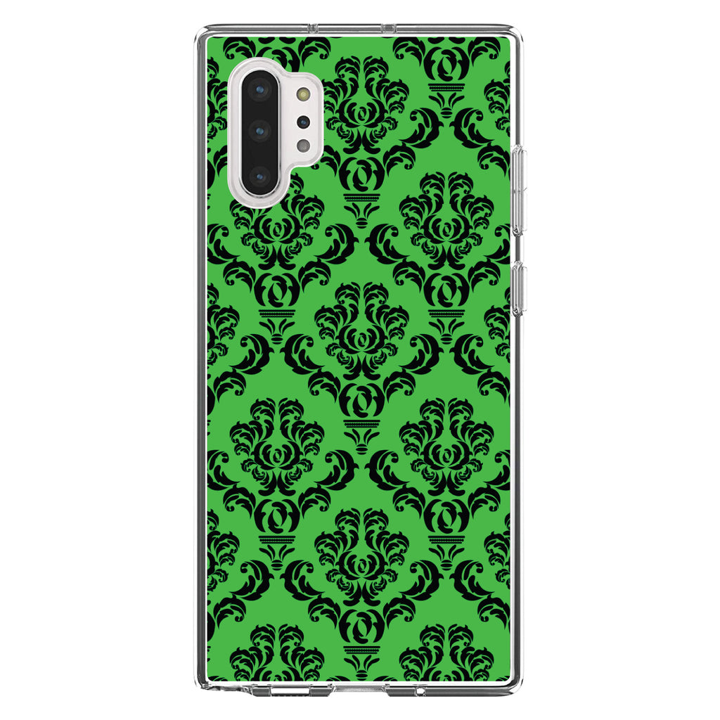 Green Black Damask Pattern Clear Shockproof iPhone Case, view 10