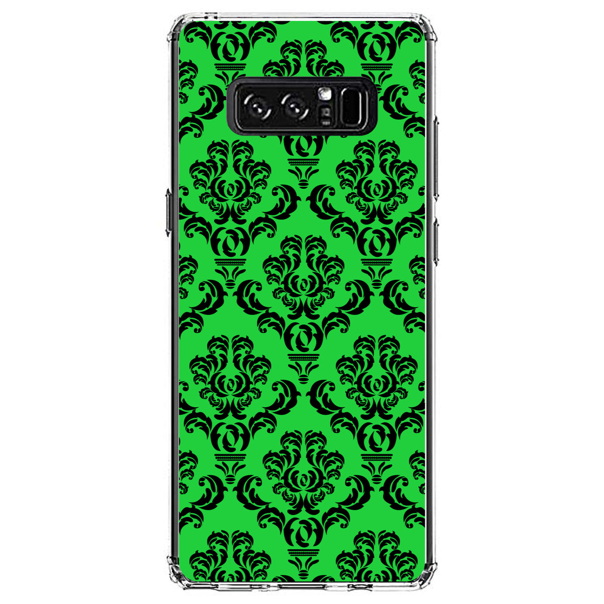 Green Black Damask Pattern Clear Shockproof iPhone Case, view 12