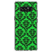DistinctInk® Clear Shockproof Hybrid Case for Apple iPhone / Samsung Galaxy / Google Pixel - Green Black Damask Pattern