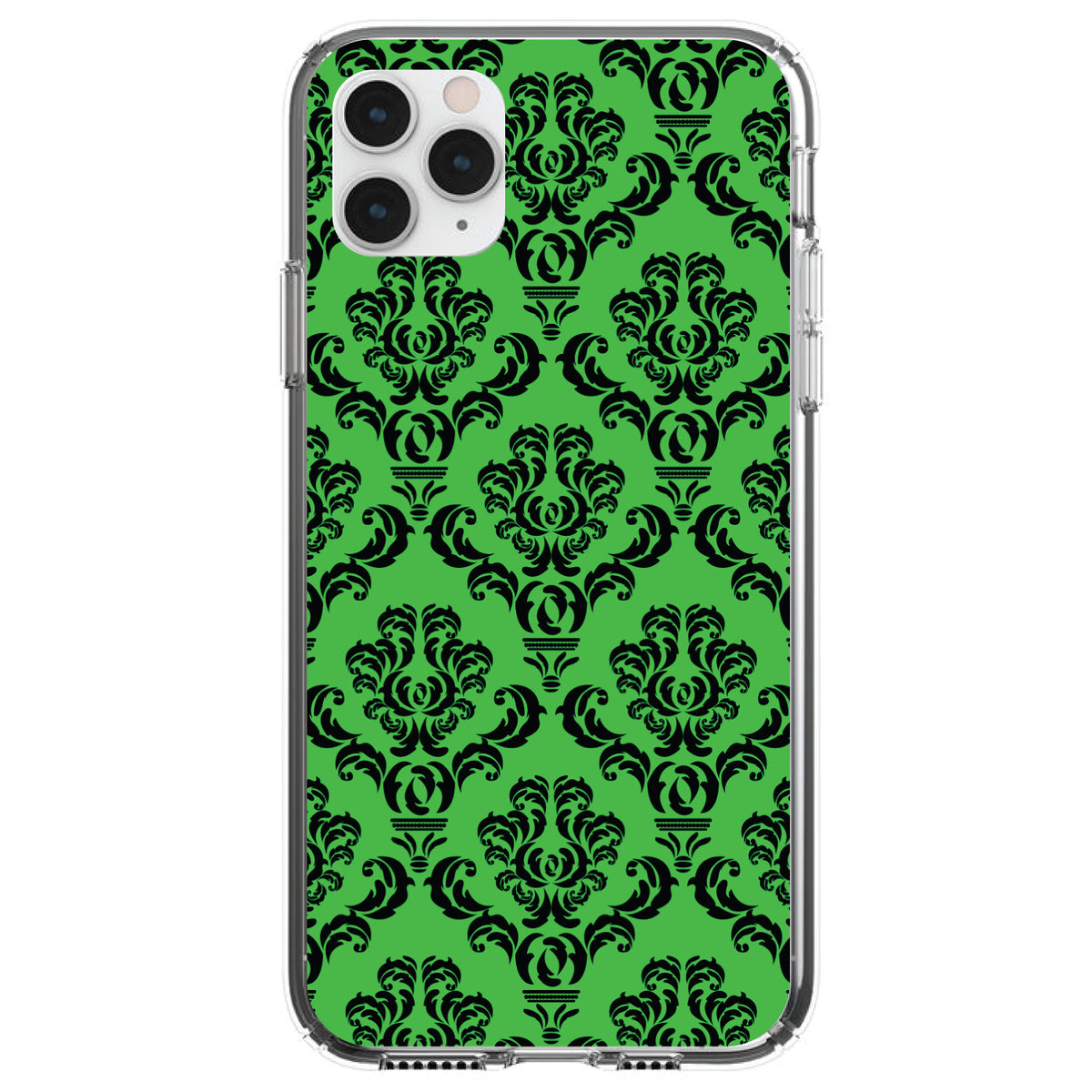 Green Black Damask Pattern Clear Shockproof iPhone Case