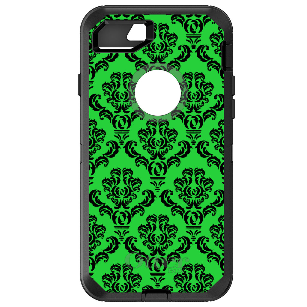 Green Black Damask Pattern OtterBox Defender Case for iPhone & Galaxy