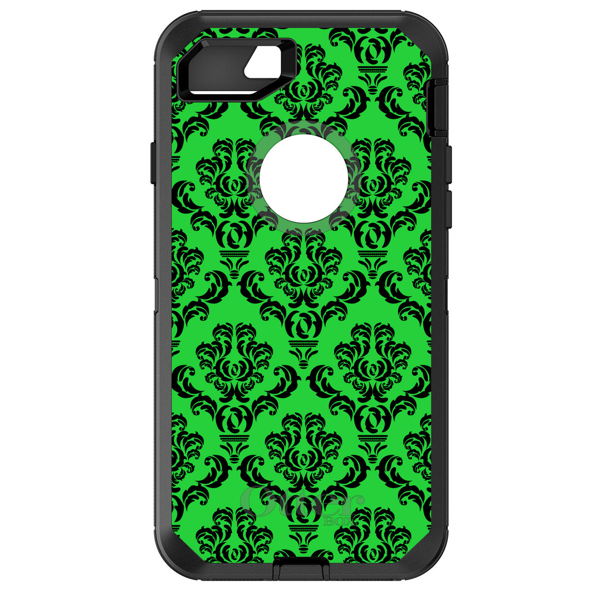 Green Black Damask Pattern OtterBox Defender Case for iPhone & Galaxy
