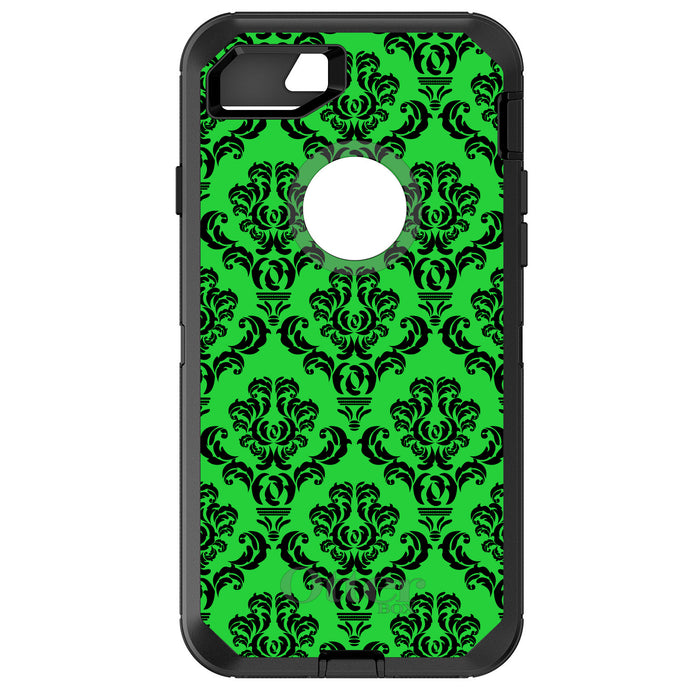 DistinctInk™ OtterBox Defender Series Case for Apple iPhone / Samsung Galaxy / Google Pixel - Green Black Damask Pattern