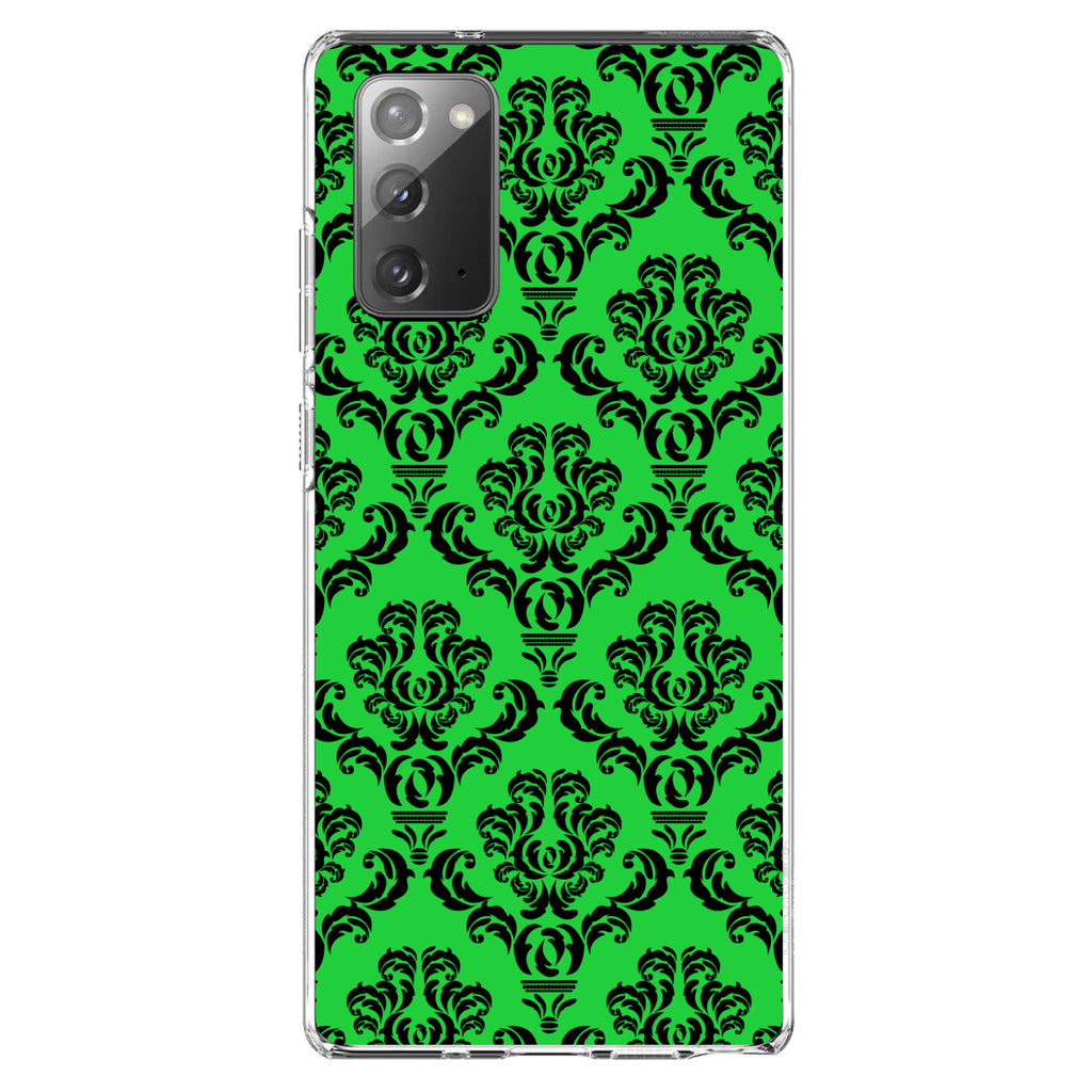 Green Black Damask Pattern Clear Shockproof iPhone Case, view 7