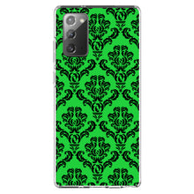 DistinctInk® Clear Shockproof Hybrid Case for Apple iPhone / Samsung Galaxy / Google Pixel - Green Black Damask Pattern