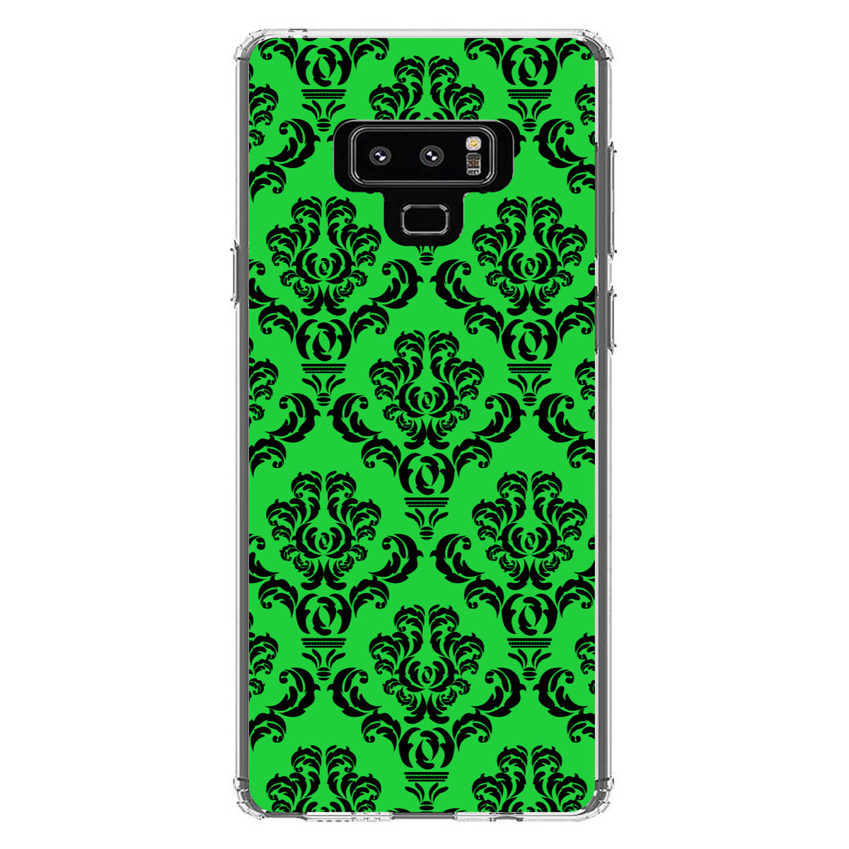 Green Black Damask Pattern Clear Shockproof iPhone Case, view 11