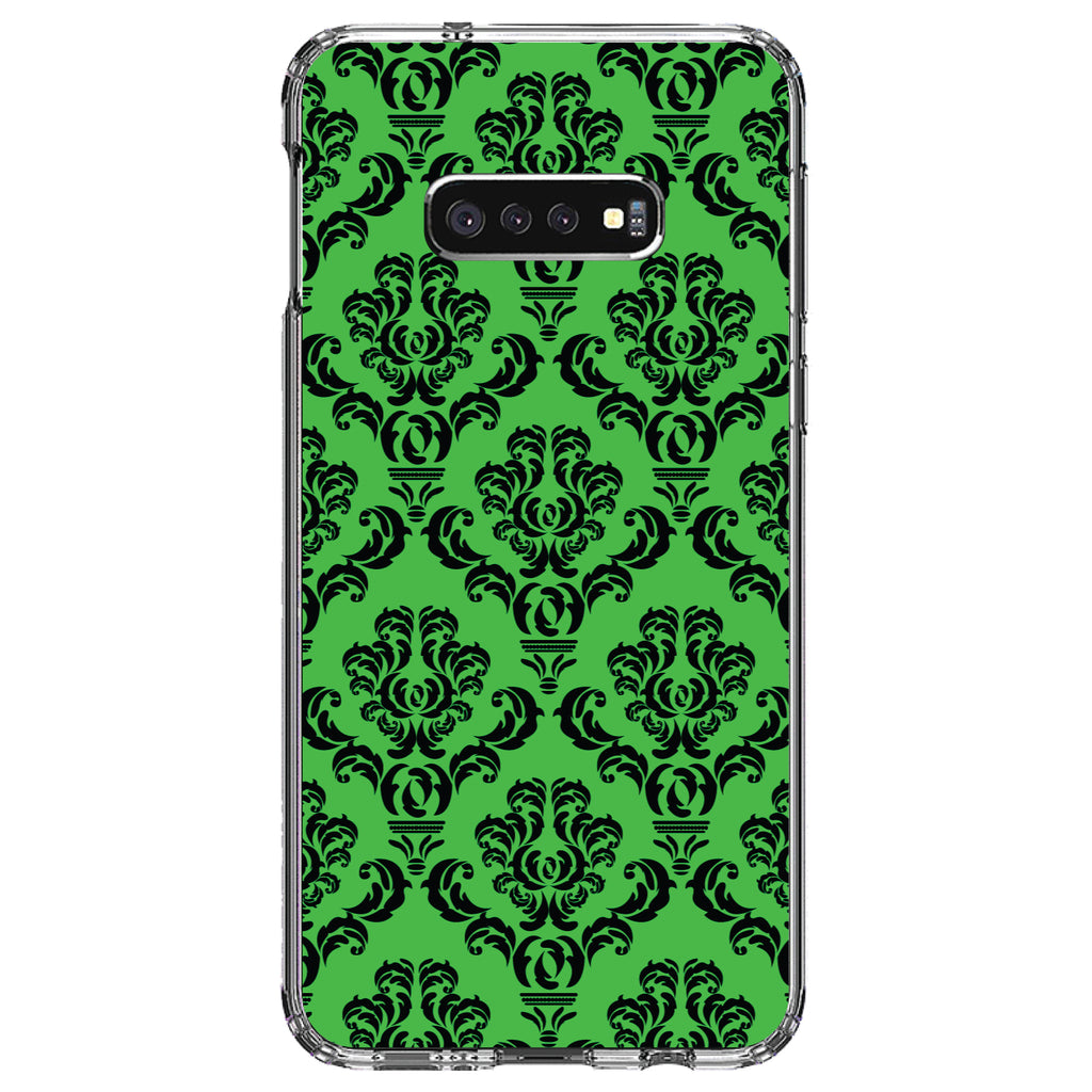 Green Black Damask Pattern Clear Shockproof iPhone Case, view 18