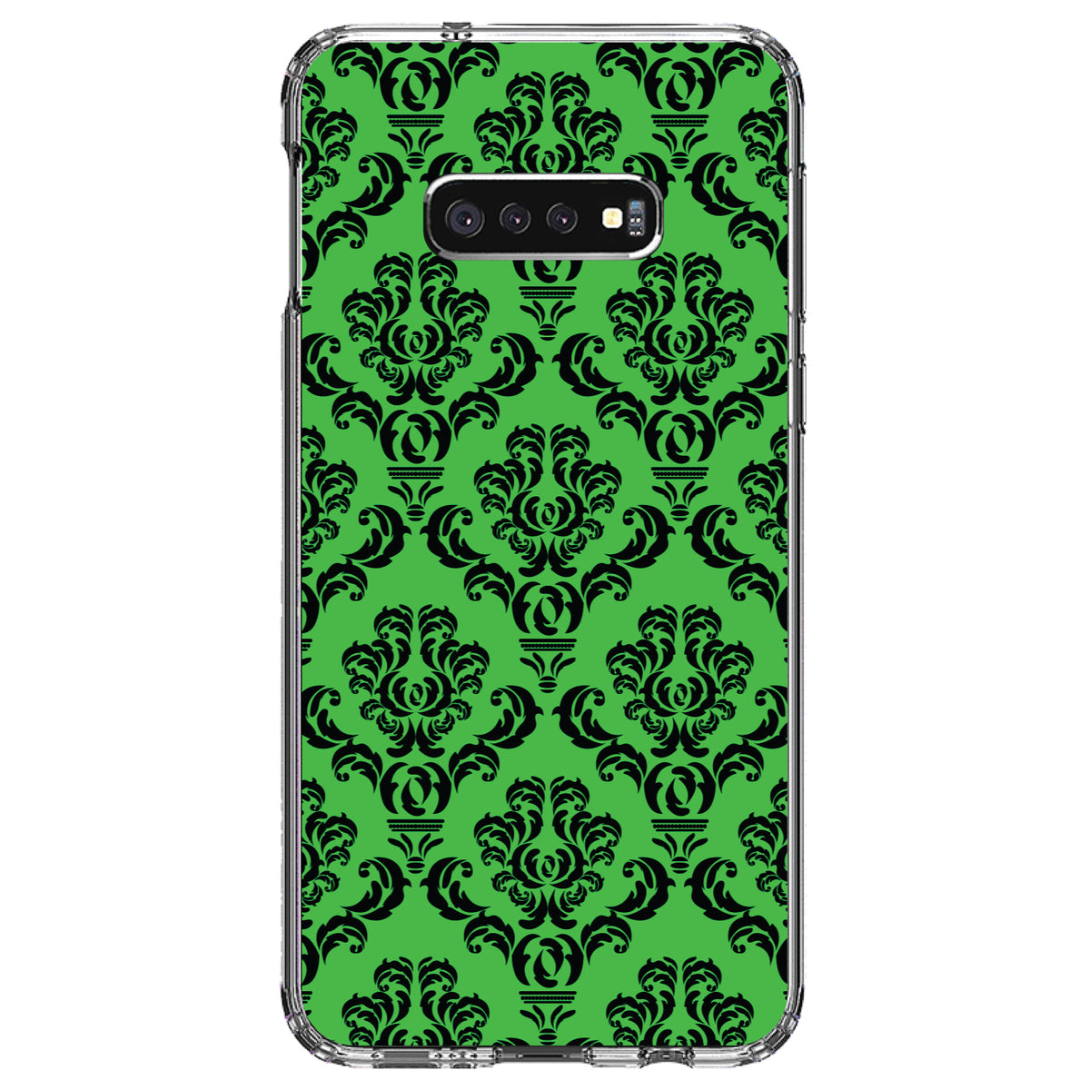 Green Black Damask Pattern Clear Shockproof iPhone Case, view 18