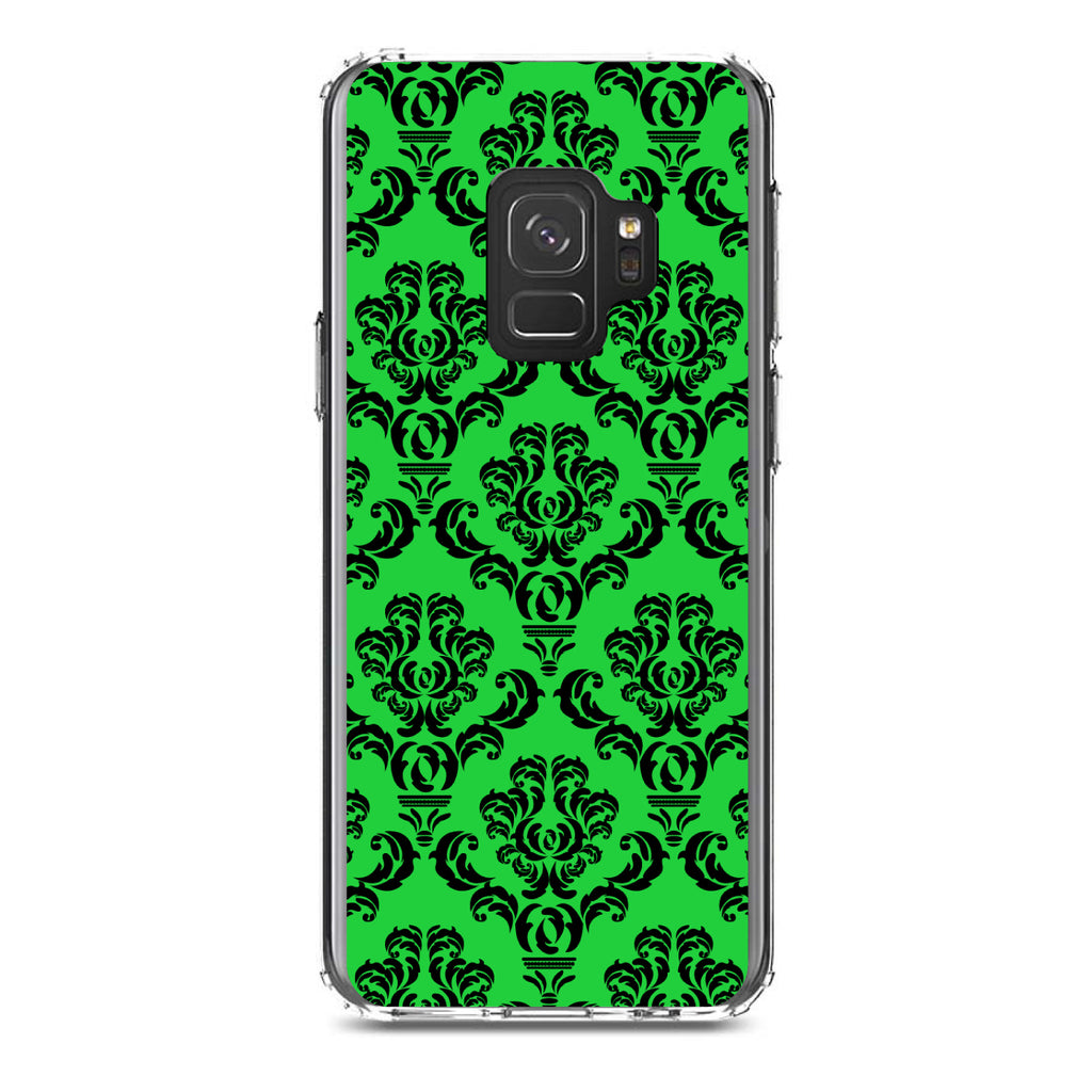 Green Black Damask Pattern Clear Shockproof iPhone Case, view 19