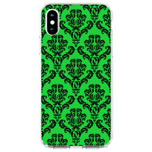 DistinctInk® Clear Shockproof Hybrid Case for Apple iPhone / Samsung Galaxy / Google Pixel - Green Black Damask Pattern